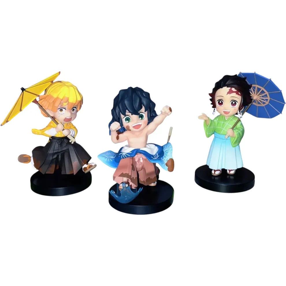 Demon Slayer 7-Piece Rainy Season Figure Set – Tanjiro, Nezuko, Rengoku, Giyu, Shinobu & More PVC Chibi Collectibles