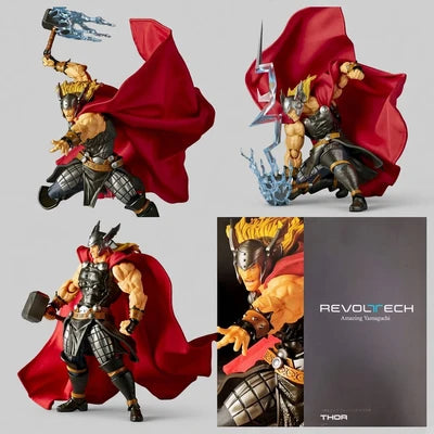 Revoltech Amazing Yamaguchi Thor Action Figure 18cm – Marvel Comics, Mjolnir, Fabric Cape & Lightning Effects