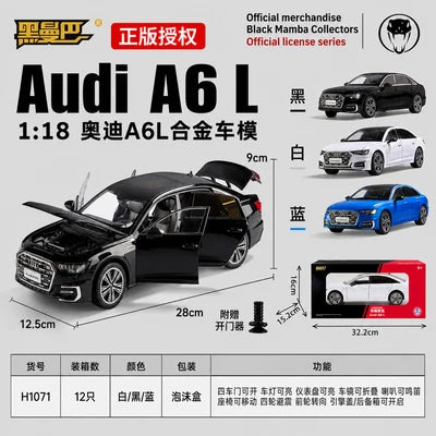 Audi A6L 1:18 Die-Cast Alloy Model Car – Black Sedan with Opening Doors & Lights