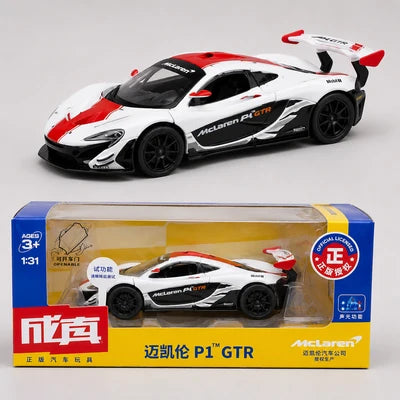 McLaren P1 GTR 1:31 Scale Die-Cast Model Car – White Red Racing Edition