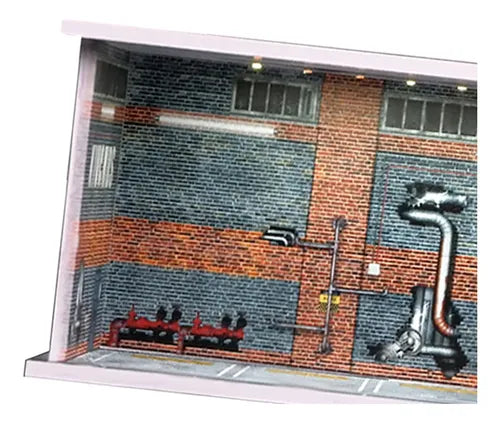 1:64 Automotive Parking Diorama – Industrial Garage Scene with LED Lighting, 30 × 13 × 11 cm