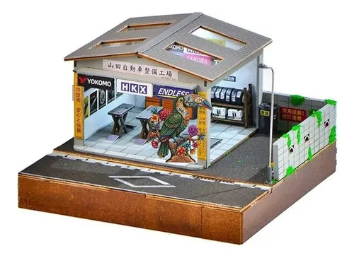 1:64 Japanese Tuning Garage Diorama with Built-In Lights – DIY JDM Automotive Workshop Display