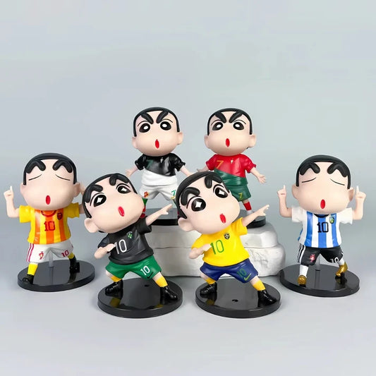 Crayon Shin-chan Soccer PVC Figure Collection | Football Jersey Chibi Anime Collectible Set (6 Styles, 11 cm)