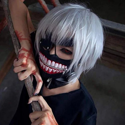 Ken Kaneki Tokyo Ghoul cosplay wig white silver short layered style