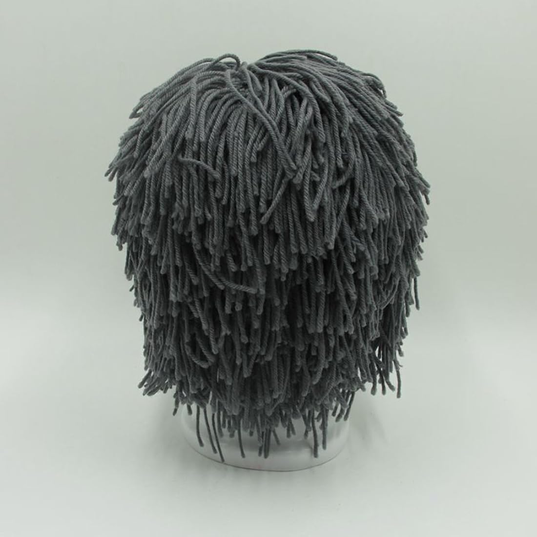 Grey woollen knitted cosplay wig back view