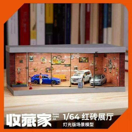 1:64 Red Brick Exhibition Hall Diorama – Miniature Display Scene for Die-Cast Model Cars