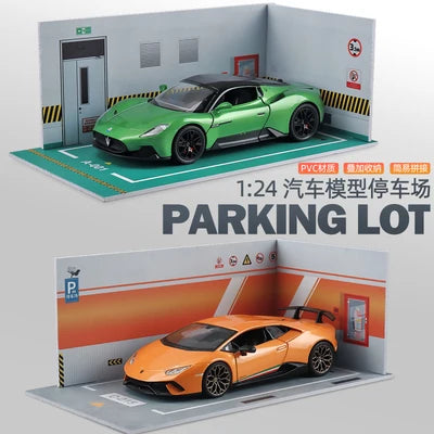 1:24 Parking Lot Diorama – PVC Miniature Garage Display Scene for Die-Cast Model Cars