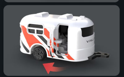 Mini Travel Trailer Camper Model – White Recreational Caravan with Open Door