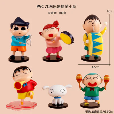 Crayon Shin-chan Music Band PVC Figure Set | Shin Chan, Himawari, Kazama, Shiro & Bo-chan Mini Collectible Figures