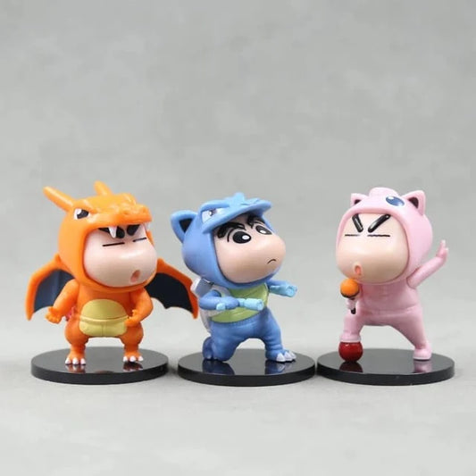 Crayon Shin-chan × Pokémon Cosplay PVC Figure Set | Shin Chan Pokémon Costume Mini Collectible Figures