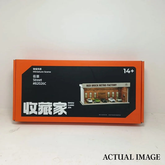 1:64 Red Brick Retro Factory Diorama – LED USB Car Modification & Repair Shop Display