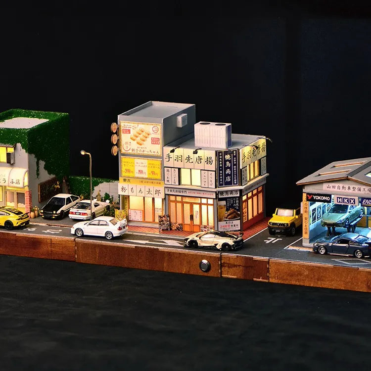 1:64 Japanese Street Restaurant Diorama with Built-In Lights – DIY Urban Food Street Scene