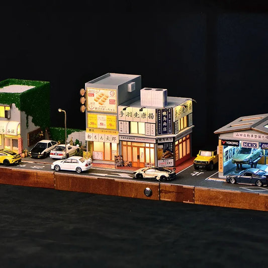 1:64 Japanese Street Restaurant Diorama with Built-In Lights – DIY Urban Food Street Scene