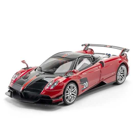 Pagani Huayra 1:64 Die-Cast Alloy Model Car – Red & Black with Adjustable Rear Wing