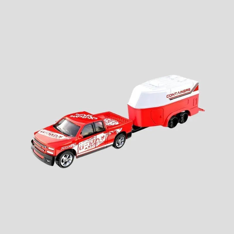 Mini Container Trailer Model 7.2cm – Red & White Cargo Transport Trailer