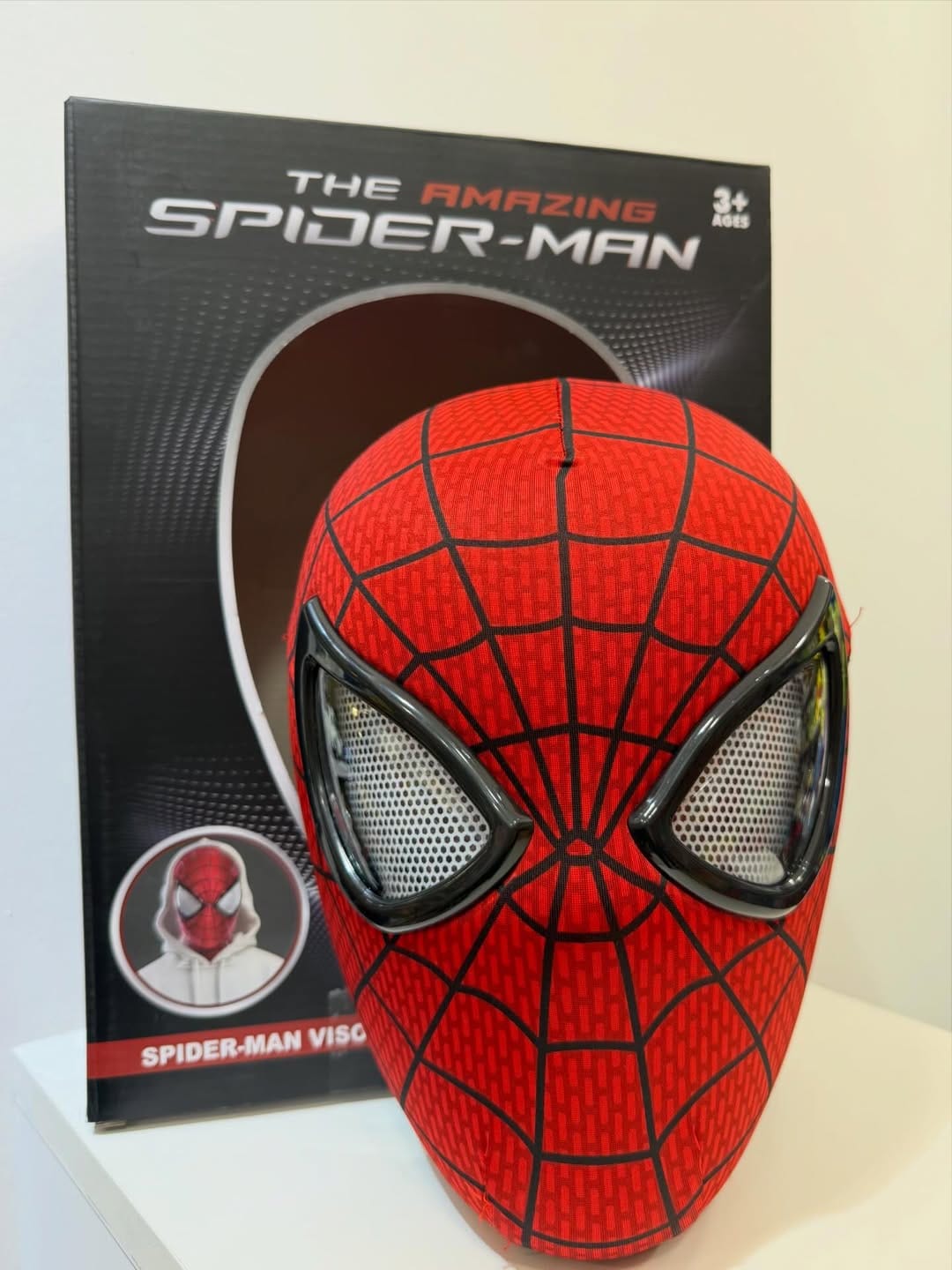 Spider-Man Mask for Kids – Red Web Full-Face Visor with Mesh Eye Lenses