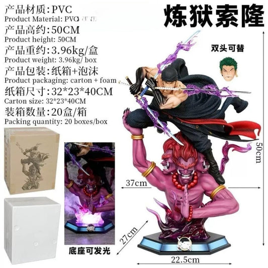 One Piece Zoro Purgatory Statue 50CM – Roronoa Zoro 3 Sword PVC Light-Up Figure
