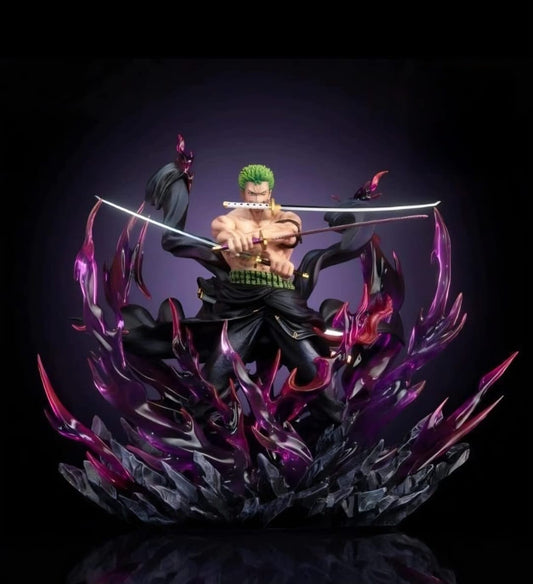 One Piece Roronoa Zoro Three Sword Style Statue – Santoryu Purple Energy Figure