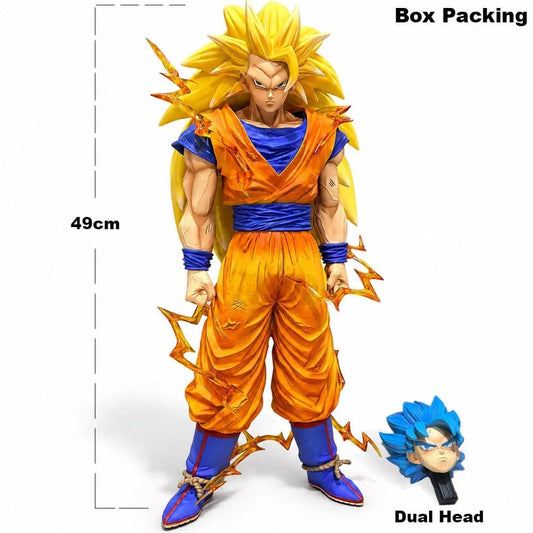Dragon Ball GT Super Saiyan 3 Goku Deluxe PVC Figure – 49 cm Premium Anime Collectible Statue with Dual Heads