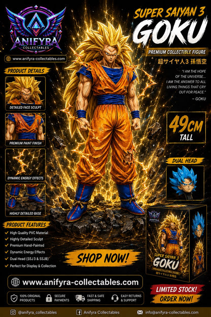 Dragon Ball GT Super Saiyan 3 Goku Deluxe PVC Figure – 49 cm Premium Anime Collectible Statue with Dual Heads