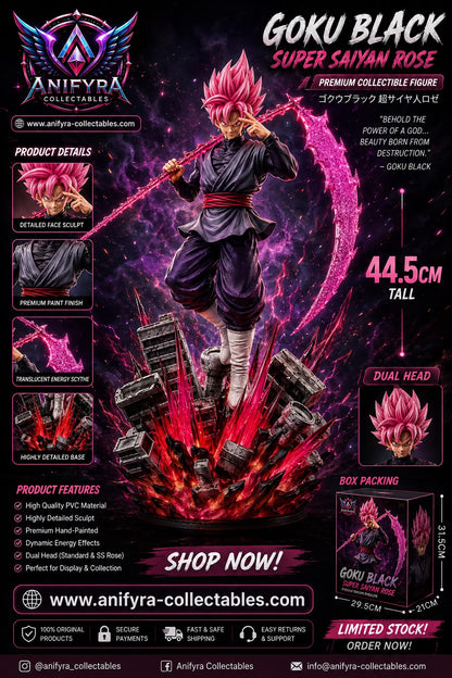 Dragon Ball Super Goku Black Super Saiyan Rosé Deluxe Resin Statue with Energy Scythe – Premium Anime Collectible Figure (44.5 cm)