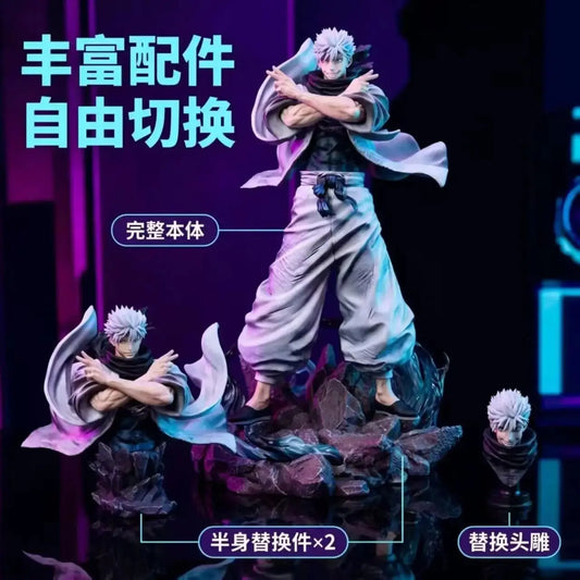 Satoru Gojo Jujutsu Kaisen Collectible Figure – Interchangeable Display Statue with 2 Replacement Parts & Head Sculpt