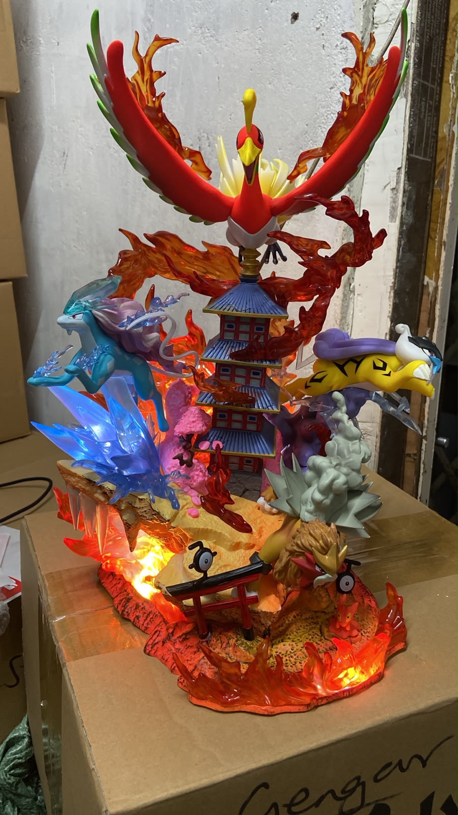 Johto Legendary Beasts & Ho-Oh LED Statue