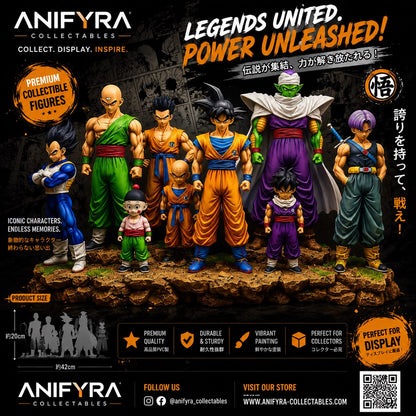 Dragon Ball Z Z Fighters Team Collectible Figure Set | Goku, Vegeta, Piccolo, Trunks, Gohan, Krillin, Tien & Chiaotzu PVC Display Statues