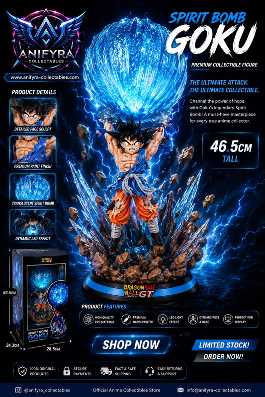 Dragon Ball GT Spirit Bomb Goku LED Deluxe PVC Figure – 46.5cm Premium Anime Collectible Statue with Translucent Energy Effect
