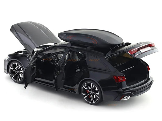 Audi RS 6 Avant 1:18 Die-Cast Model Car – Black Alloy Estate with Roof Box