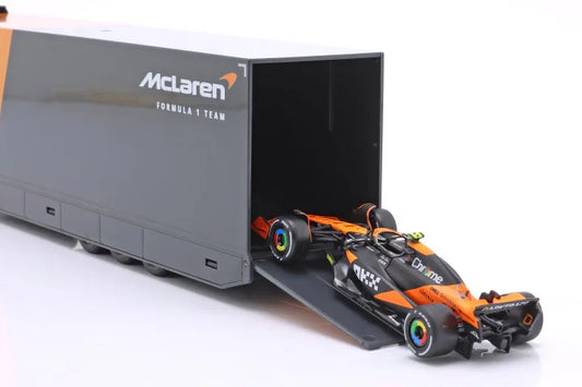 Bburago McLaren F1 Racing Transporter with MCL38 1:43 Scale Die-Cast Model Set – 2024