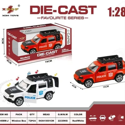 1:28 Police SUV Die-Cast Model – Alloy Pull-Back Car with Openable Doors, Lights & Sound