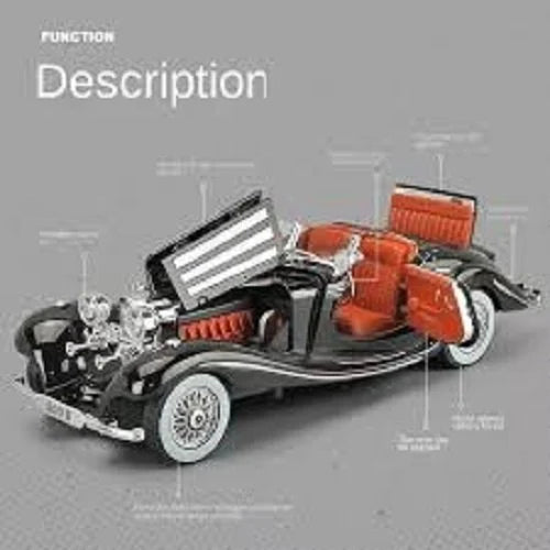 1:32 Vintage Classic Roadster Die-Cast Model Car – Pull-Back with Lights, Sound & Openable Doors
