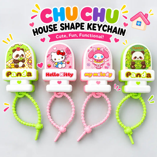 Kawaii House-Shaped Character Keychain – Hello Kitty, My Melody & Panda