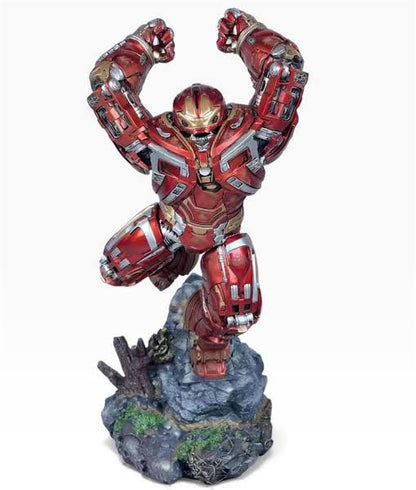 Hulkbuster battle-damaged resin statue front view with rocky diorama base