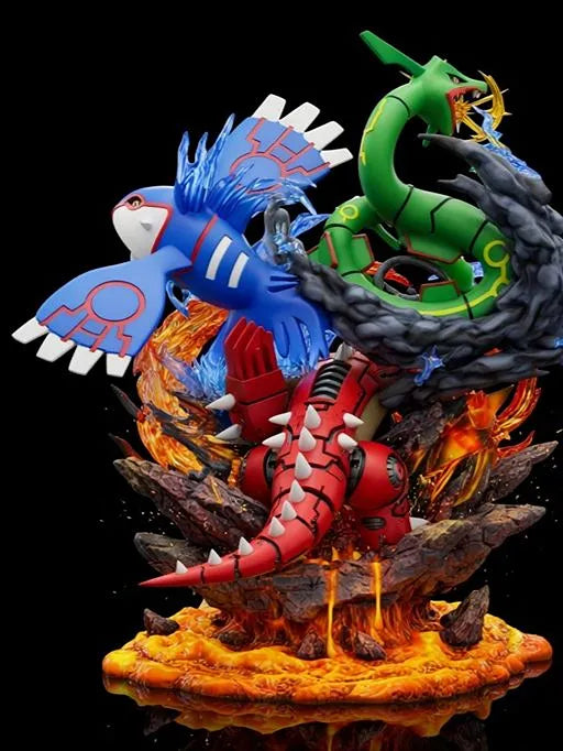 Pokémon Groudon Kyogre Rayquaza Weather Trio Statue – Hoenn Legendary Pokémon Diorama