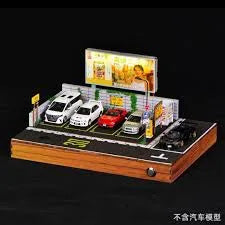 1:64 Japanese Parking Lot Diorama with Built-In Lighting – DIY Miniature Car Display Scene