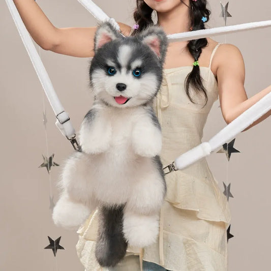 Realistic Husky Dog Bag Backpack – Interactive Plush Puppy with Head-Wagging & Sound