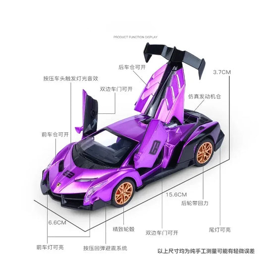 1:32 Lamborghini-Style Die-Cast Model Car – Purple Supercar with Openable Doors & Pull-Back