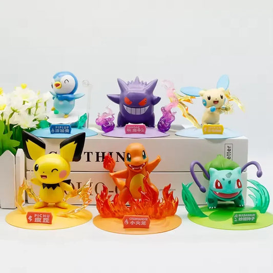 Pokémon 6-Piece Figure Set – Piplup, Gengar, Dedenne, Pichu, Charmander & Bulbasaur Collectibles
