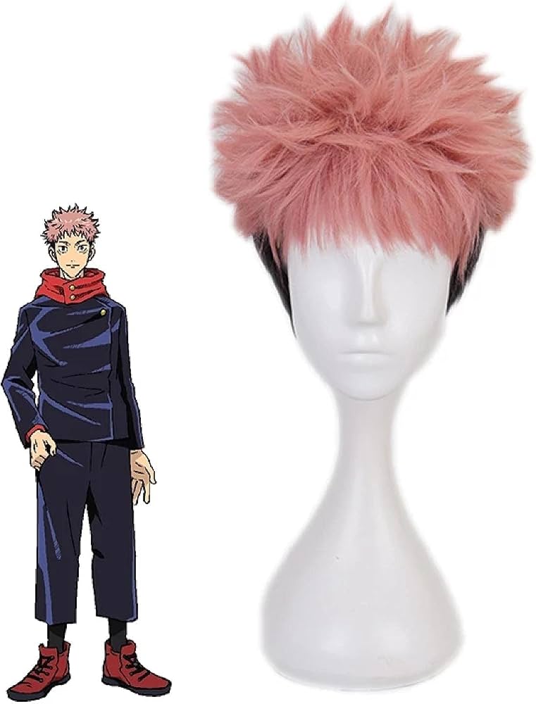 Pink and black spiky anime cosplay wig inspired by Jujutsu Kaisen character styling