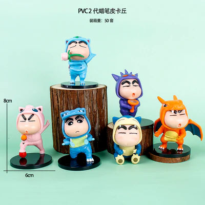 Crayon Shin-chan × Pokémon Cosplay PVC Figure Set | Shin Chan Pokémon Costume Mini Collectible Figures