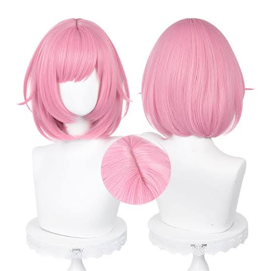 Front and back views of pink Re:Zero inspired cosplay wig