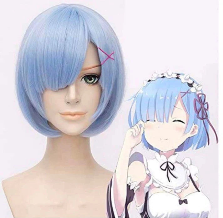 Re:Zero Rem-inspired blue cosplay wig detail view