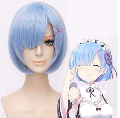 Re:Zero Rem-inspired blue cosplay wig detail view