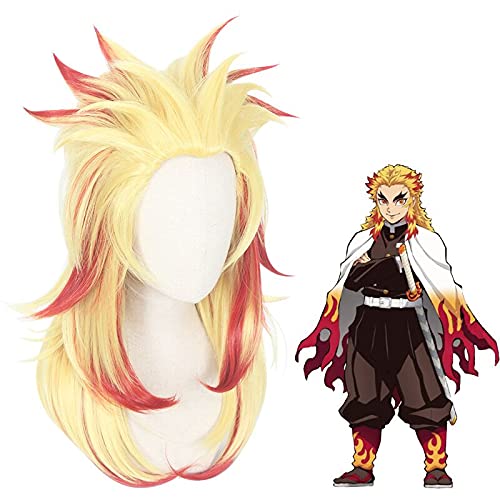 Yellow and red spiky Rengoku-inspired anime cosplay wig