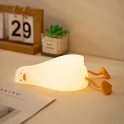 Lying Flat Duck Night Light – Cute Silicone LED Bedside Lamp with Warm Glow