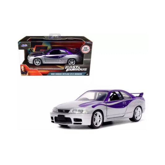 Jada Fast & Furious 1995 Nissan Skyline GT-R BCNR33 1:32 Die-Cast Model Car – Silver & Purple