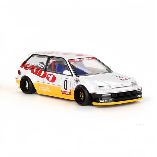 Kaido House Honda Civic EF Kanjo V1 #139 1:64 Die-Cast Model Car – White & Yellow
