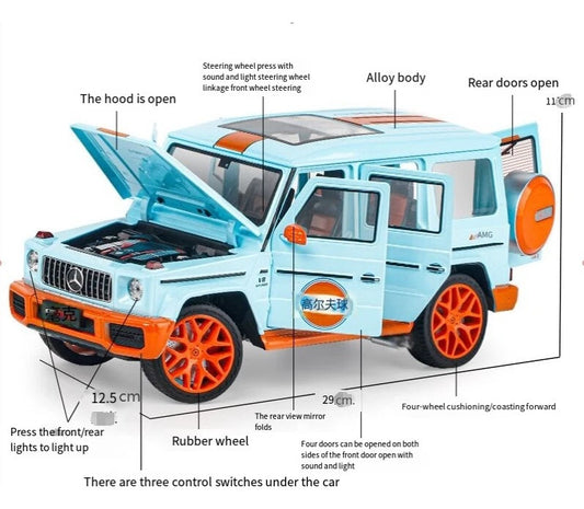 1:18 G63 Gulf Edition Alloy Model SUV – Light Blue & Orange with Opening Functions